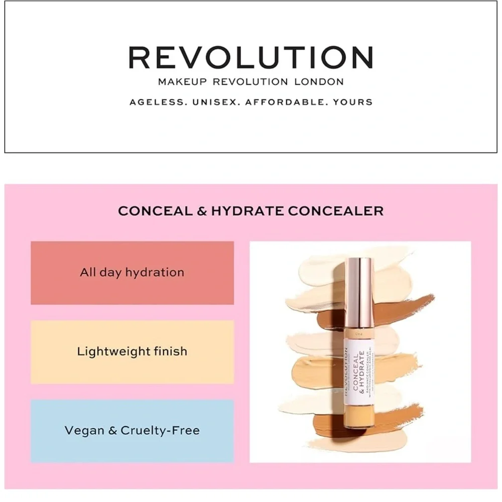 C10 | Revolution Conceal & Hydrate Concealer - Medium/Full Coverage | NWT